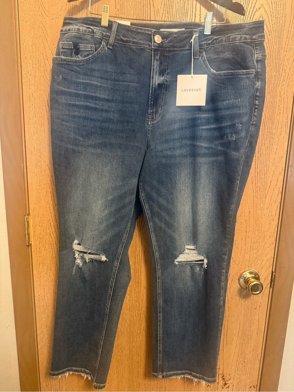 Lovervet High Rise Straight Leg Distressed Dark Blue Jeans - size 22 - NWT